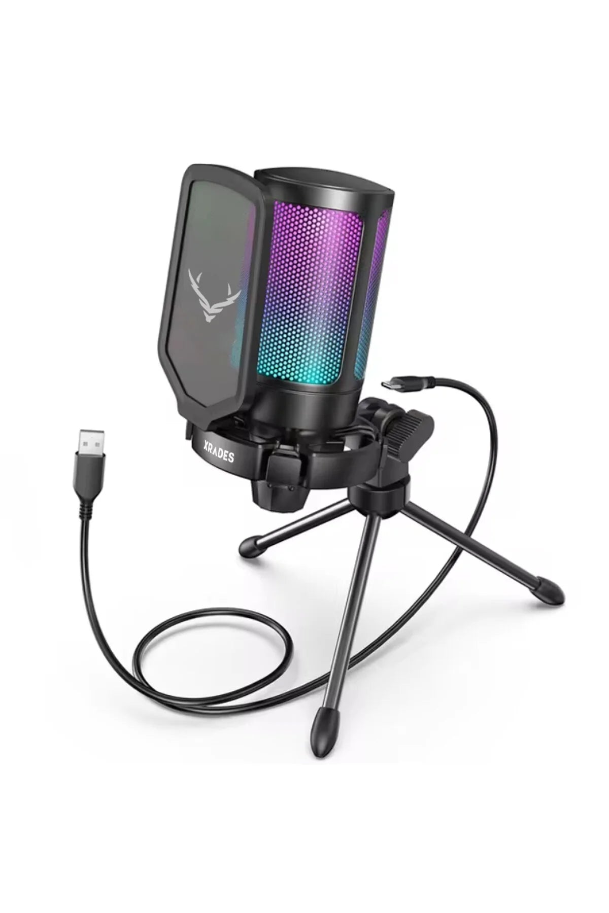 Xrades Professional 2 li Stand Youtuber  Gamer  Tiktok  Yayıncı Usb Rgb Mikrofon Seti