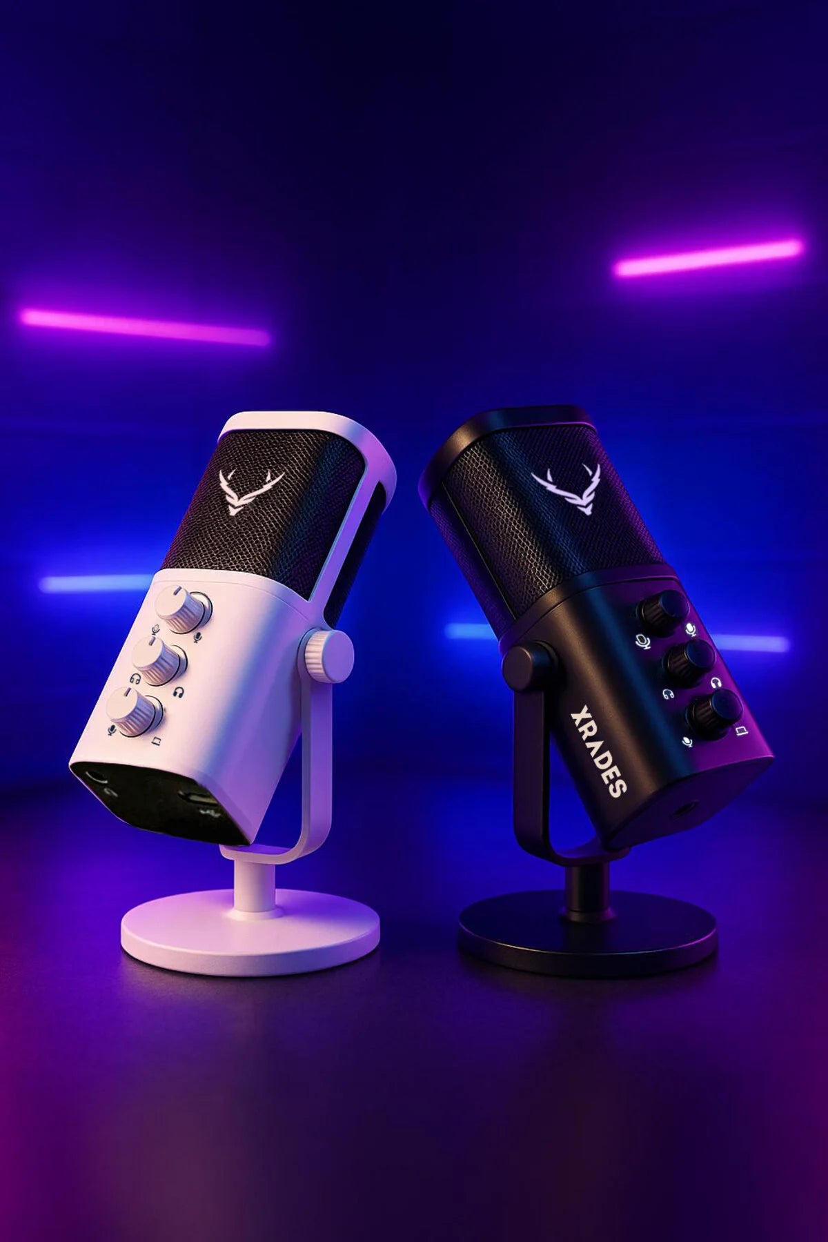 Xrades Professional 2 li Stand Youtuber Gamer Tiktok Yayıncı Usb Rgb Mikrofon Seti M3 PRO WHH