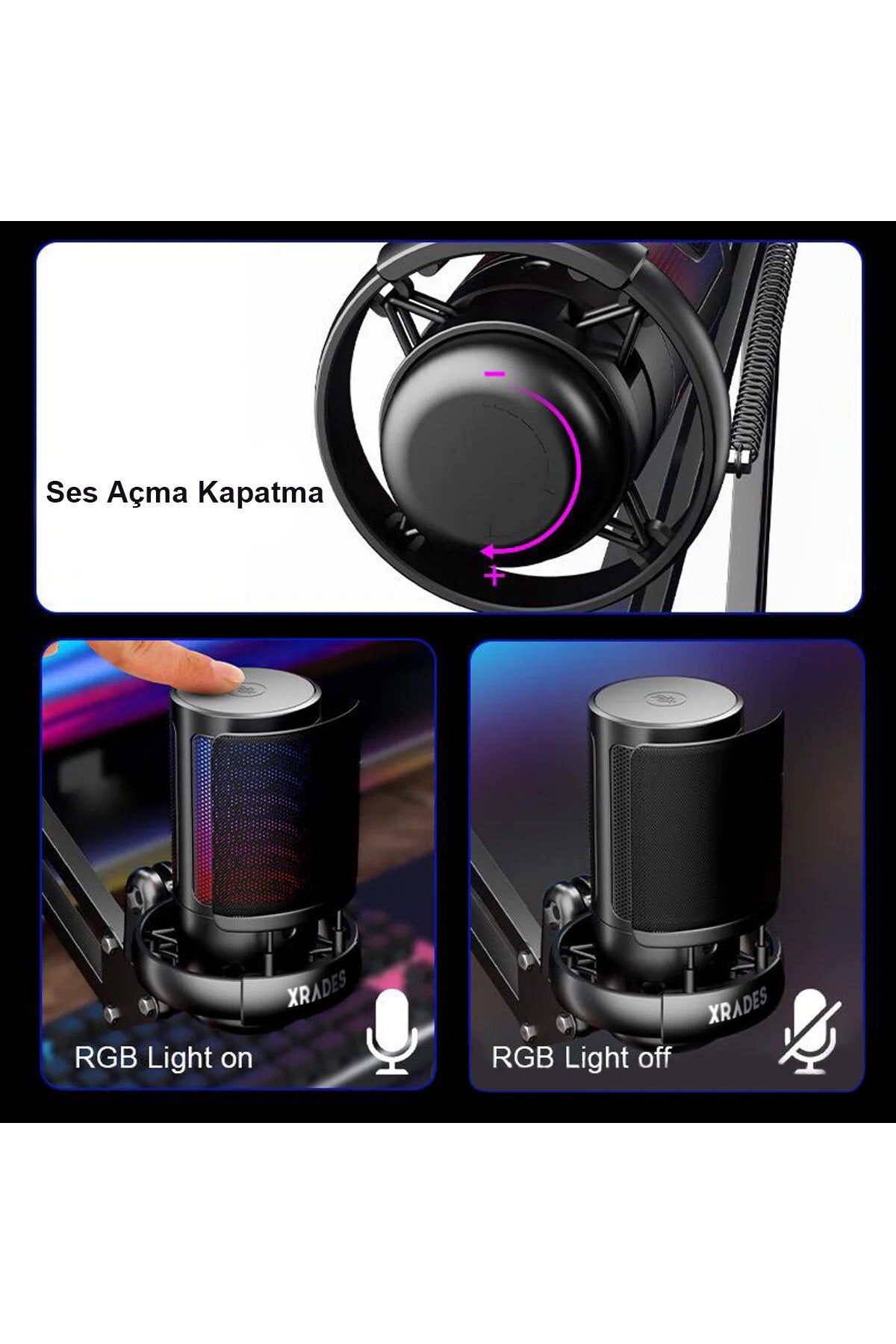 Xrades Professional 2 li Stand Youtuber  Gamer  Tiktok  Yayıncı Usb Rgb Mikrofon Seti