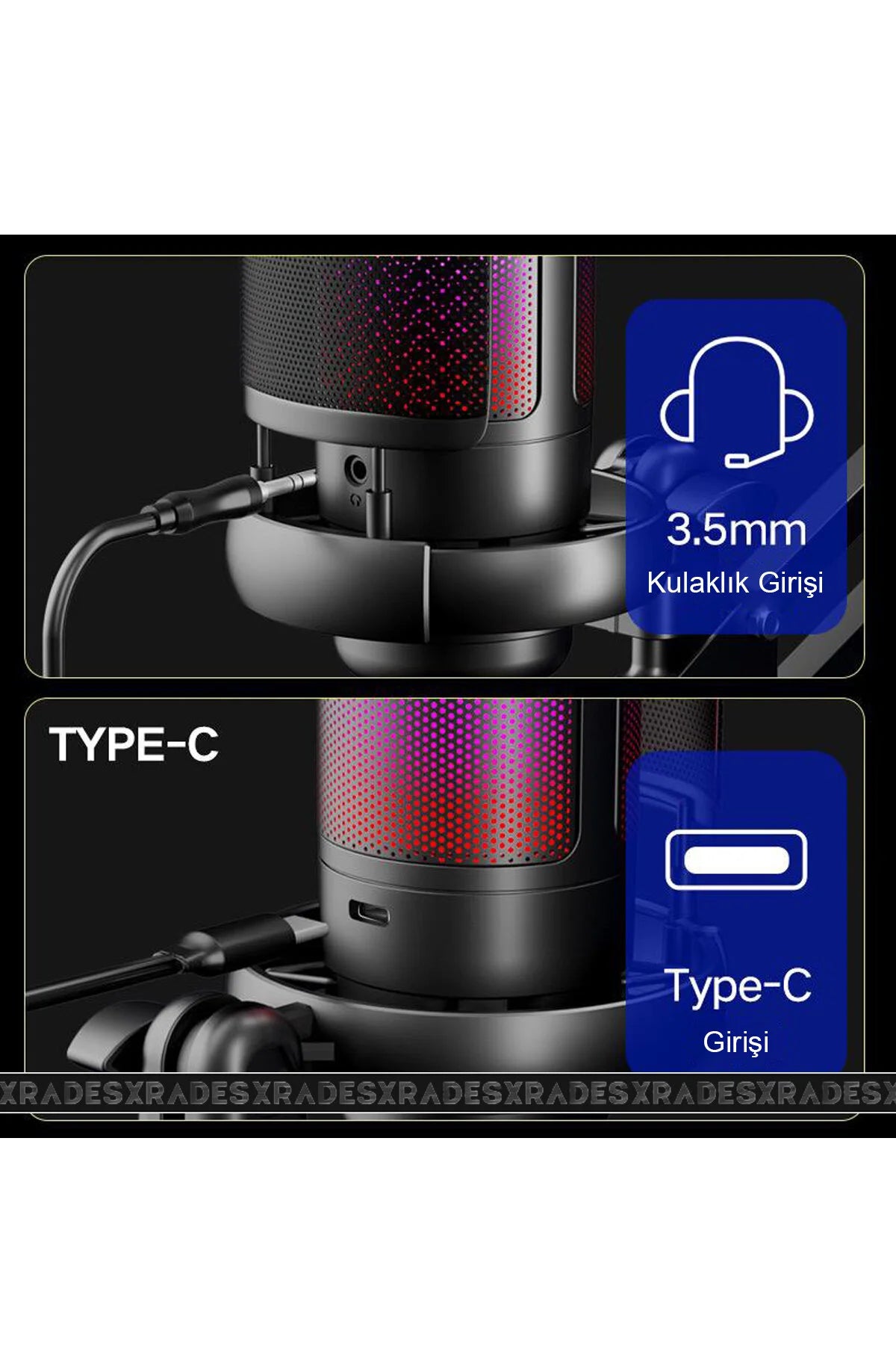 Xrades Professional 2 li Stand Youtuber  Gamer  Tiktok  Yayıncı Usb Rgb Mikrofon Seti