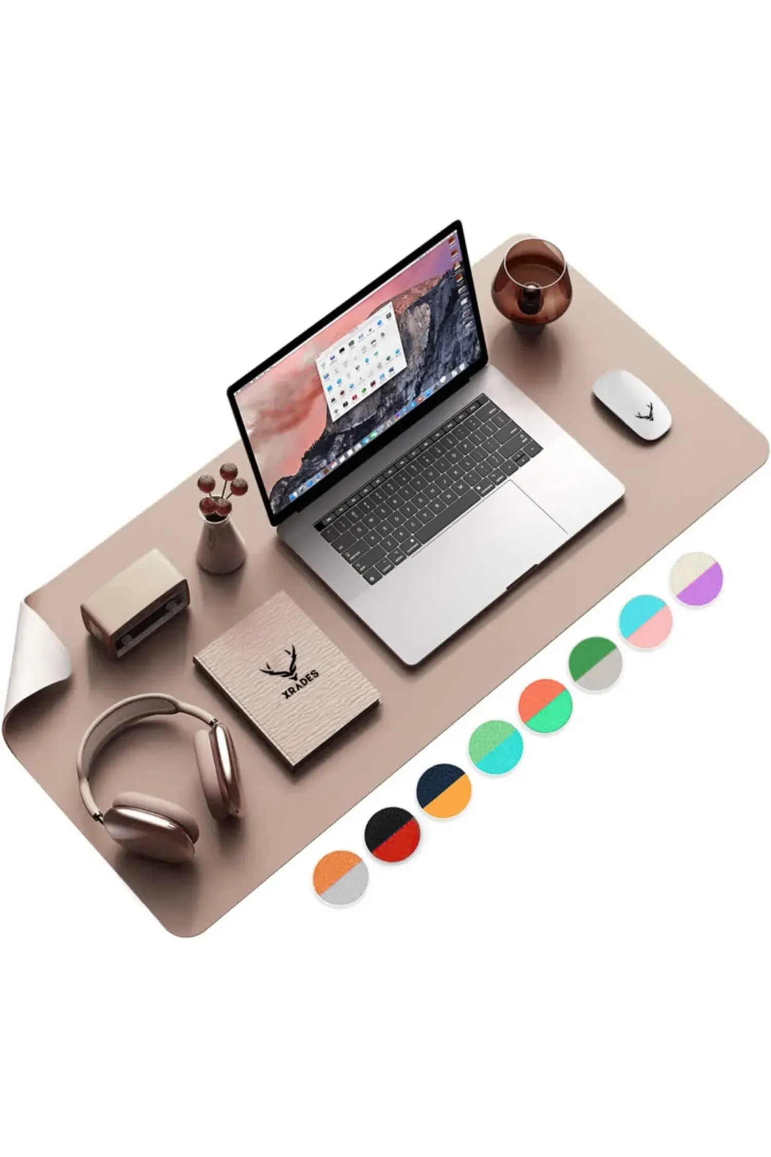 Xrades Çift Renk Deri Mousepad Laptop Bilgisayar Için 80x40 Cm Açık Kahve Ve Gri