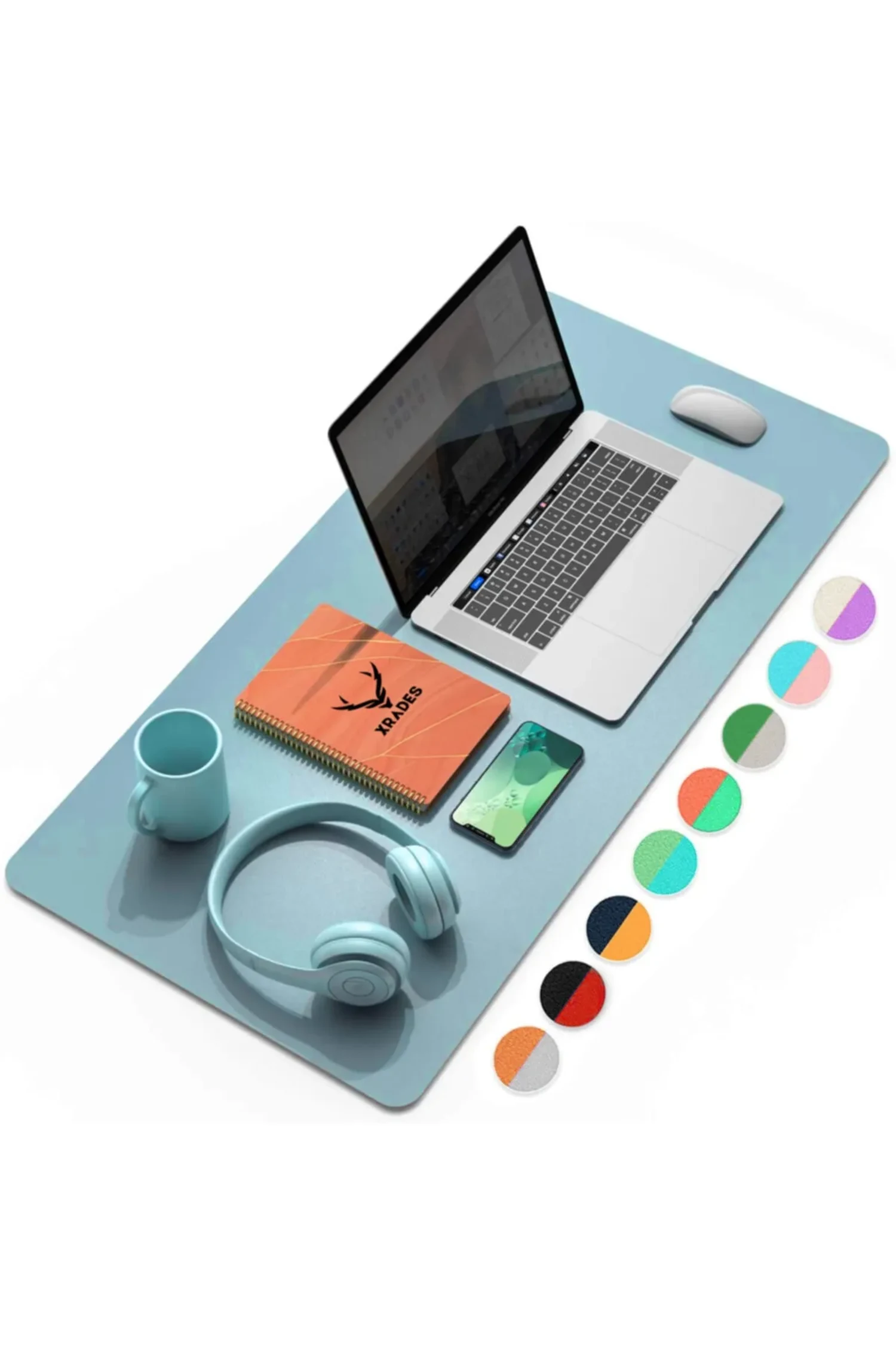 Xrades Çift Renk Deri Mousepad Laptop Bilgisayar Için 80x40 Cm Buz Mavisi Ve Gri