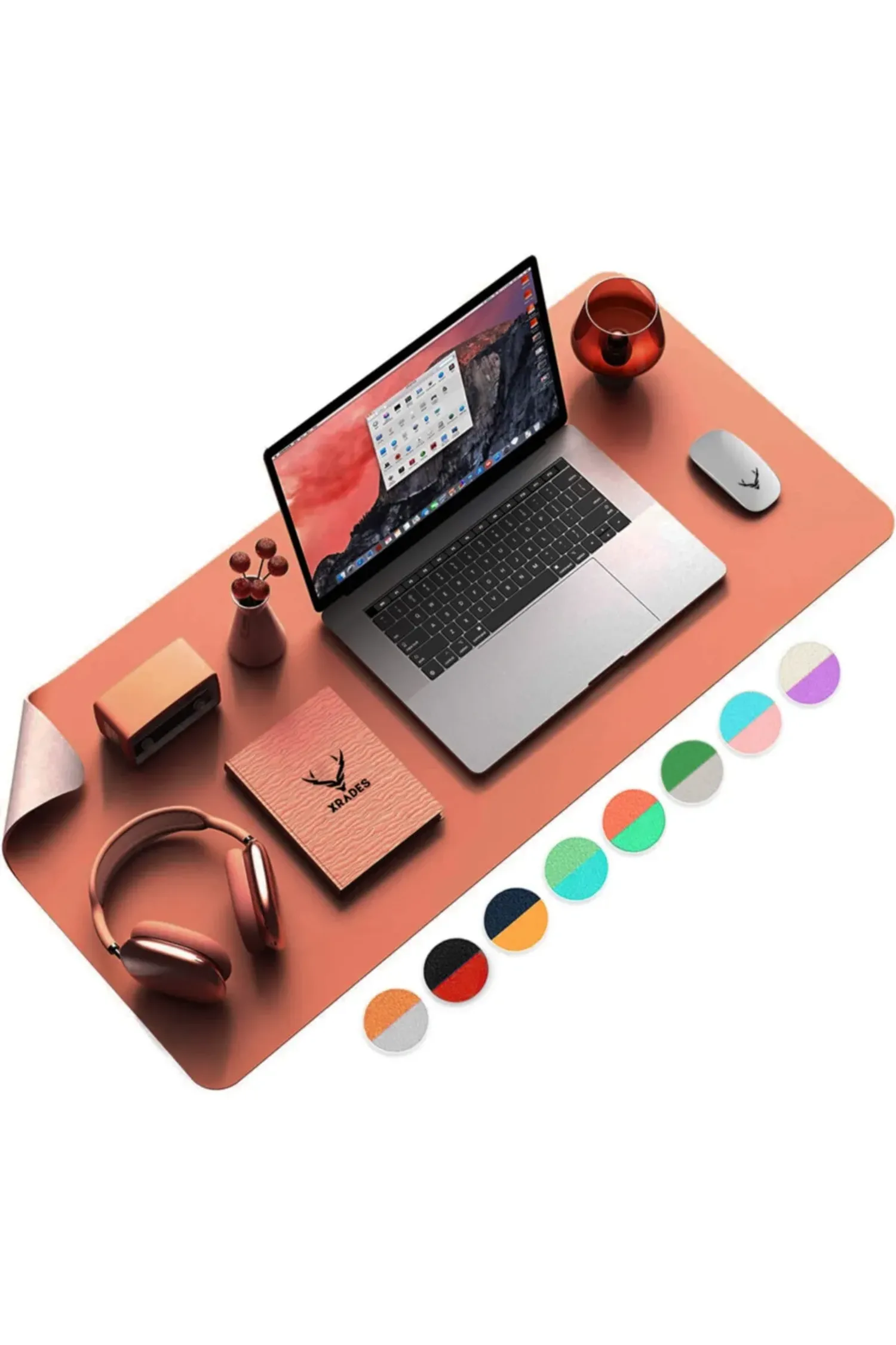 Xrades Çift Renk Deri Mousepad Laptop Bilgisayar Için 80x40 Cm Koyu Kahve Ve Gri