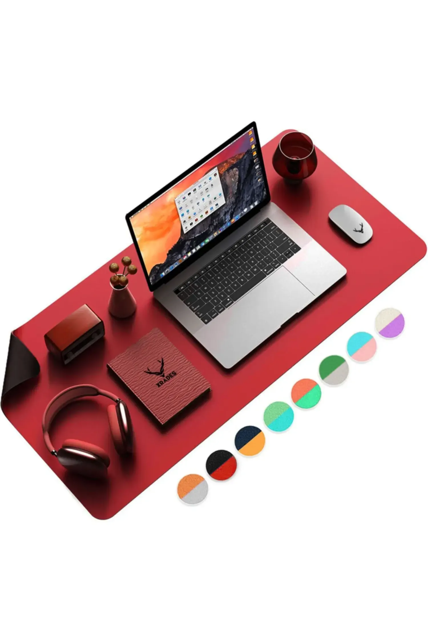 Xrades Çift Renk Deri Mousepad Laptop Bilgisayar Için 80x40 Cm Siyah Ve Kırmızı