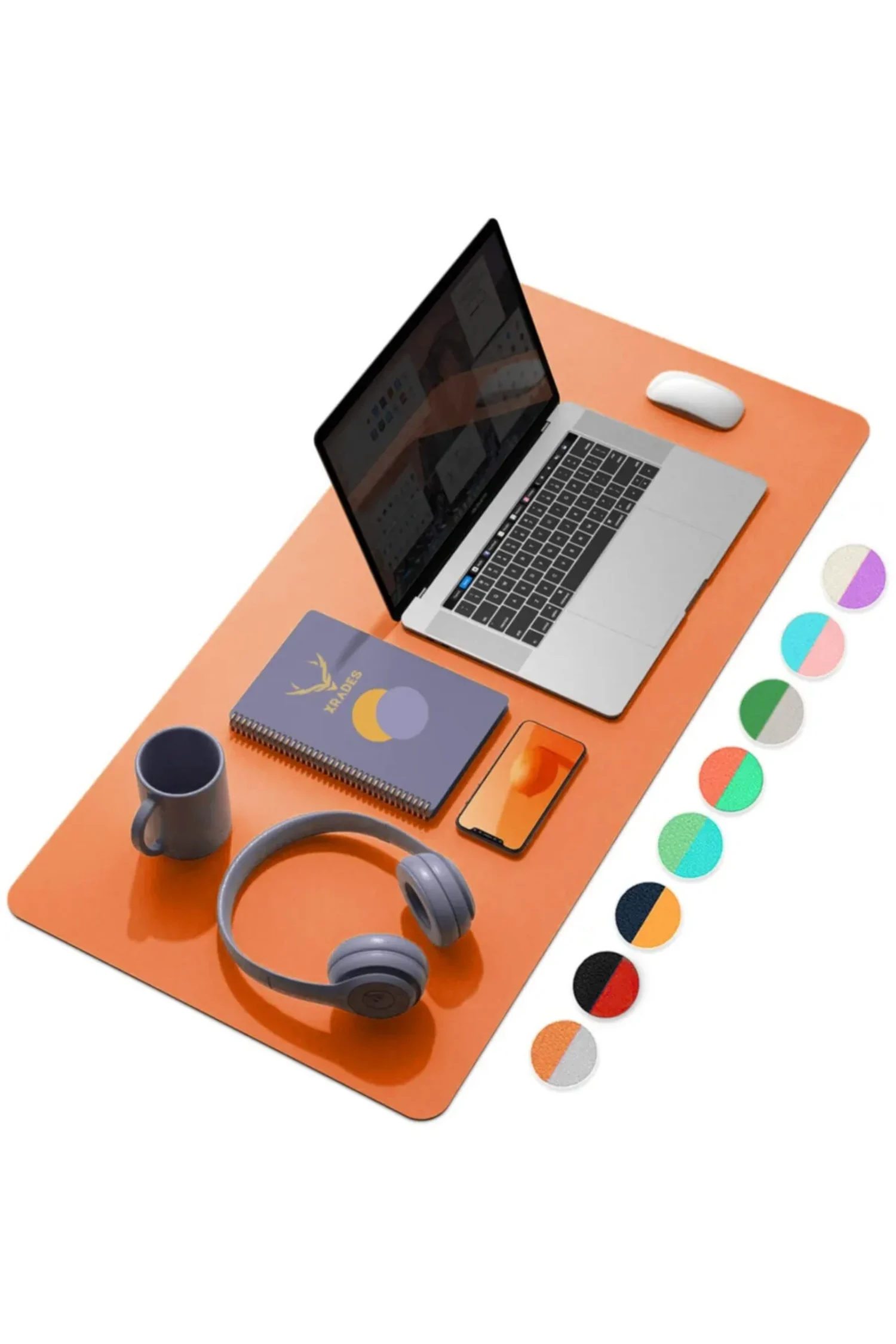 Xrades Çift Renk Deri Mousepad Laptop Bilgisayar Için 80x40 Cm Turuncu Ve Yeşil